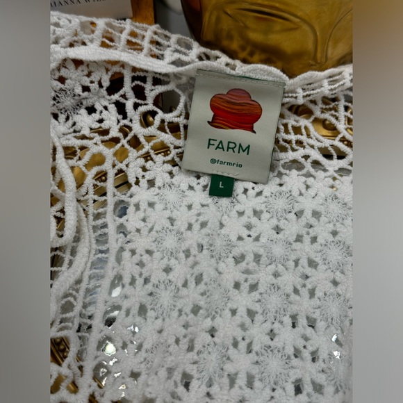 🆕 FARM Rio 🧿 NWOT Floral Crochet Lace Through Kimono, White - Sz L - Picture 12 of 15
